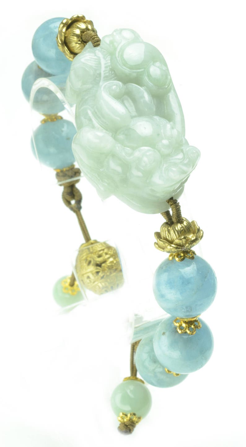 Money Rolling In Elegant Jade Tiger Amulet Aquamarine Beaded Bracelet-Feng Sui Energy Jewelry image 6