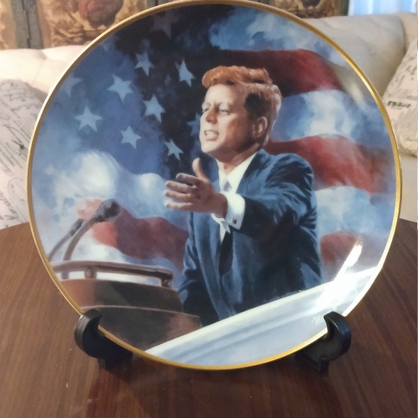 John F Kennedy Limited Edition Porcelain Plate by Max Ginsbury,   Franklin Mint Heirloom