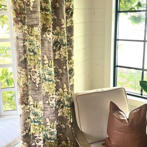 Covington Venus Basketweave Charcoal Curtains,  fabric as seen on The BACHELOR Grey Green Pink Rose Floral, Decorative Home Decor,