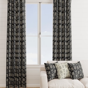 Mud Cloth Curtain panels,  Black and white Curtain Panels, Azteca Curtains, Home Decor, Mid Century Curtain, Black Arrow