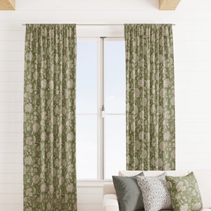 Magnolia home fashions floral Curtains, Pine Green and beige floral Curtain Panels