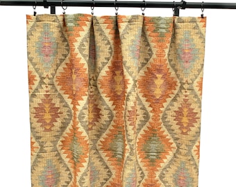 PLK Boho Mud cloth Curtain panels,  Bohemian Curtain Panels, Artistry Curtains, Home Decor, Mid Century Curtain, Rust Orange curtains