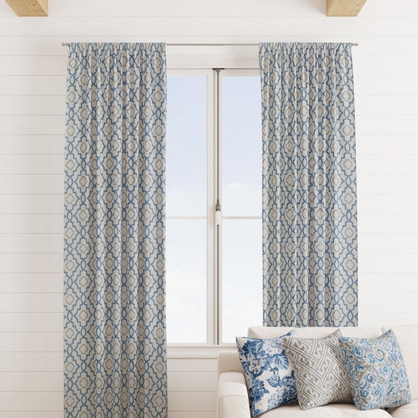 Magnolia home fashions Geometric Curtains, Blue Grey and beige Geometric Curtain Panels