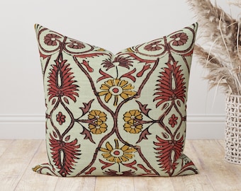 High quality Floral pillow cover, Aegean Red Persian Floral Damask Linen decorative throw pillow, decorative pillow, accent pillow