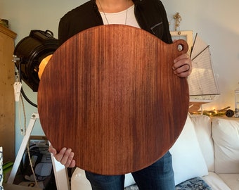 Large Handcrafted Wood Cutting Board, Round Mahogany Wood Cutting Board, Baguette Bread Board, Charcuterie Cutting Board, Cheese Board