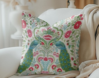 Jedna poduszka Covington, poszewka na poduszkę Peacock Green Blue Pink Spring Floral, dekoracyjna dekoracja domu
