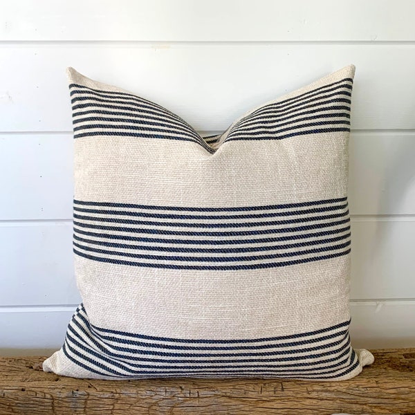 Navy Blue basket weave pillow cover, Navy Stripe cushion, decorative throw pillow, decorative pillow, accent pillow