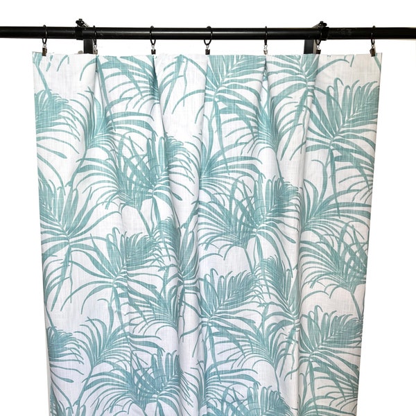 Light Blue Curtains, Aqua Blue Tropical Curtains, 2 Curtain Panels, turquoise blue Palm Leaf Curtain