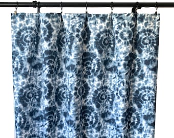 Shibori Indigo Curtains, Navy Blue Tie-dye Curtain,  2 Curtain Panels, Curtains, Home Decor, Ikat blue Curtains