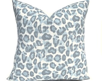 Funda de cojín con estampado animal de leopardo, cojines decorativos tribales grises y azules, cojín africano azul, cojín decorativo