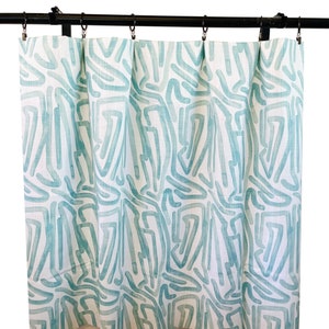 Ocean Blue Curtains, Light blue and White Geometric Curtain Panels, Blue abstract curtains