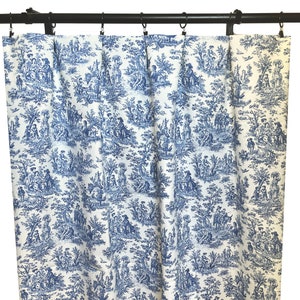 Waverly Rustic Life Toile Curtain Panels, Navy and cream Pastorale Toile Duck Curtains, Dark Blue Curtain Panels