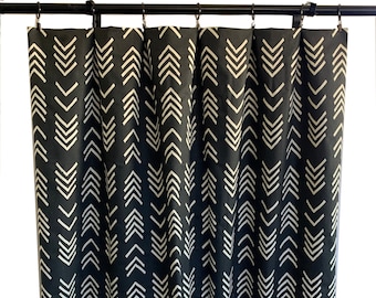 Boho Mud cloth Curtain panels,  Black and white Curtain Panels, Mud cloth Curtains, Home Decor, Mid Century Curtain, Azteca Arrow
