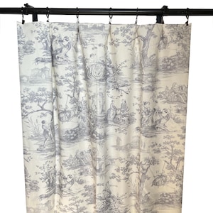 Waverly Idyllic Toile Curtain Panels, Pastorale Toile Duck Curtains, Dark Red Sapphire Blue Grey Pewter Black Toile Curtain Panels