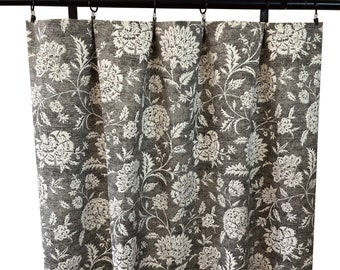 Magnolia home fashions Charcoal grey floral Curtains, Dark grey beige floral Curtain Panels