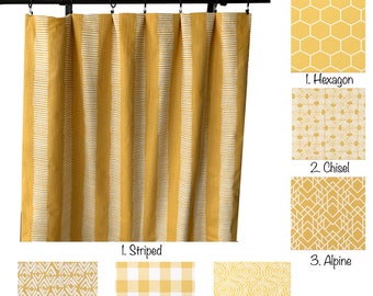 Mustard Yellow Curtains, Yellow Checkered Curtain,  2 Curtain Panels, Geometric Curtains, Dark Yellow curtain