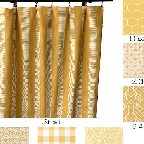 Mustard Yellow Curtains Yellow Checkered Curtain 2 Curtain Etsy