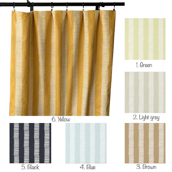 Striped Curtains, Yellow Black Light blue green Brown Grey Curtain,  2 Curtain Panels, Baby blue Curtains, Light Green Artichoke curtain