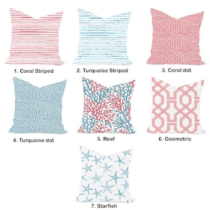 Coastal pillow cover, cushion, decorative throw pillow, Coral Blue Turquoise Scott Living pillow Shells accent pillow