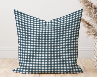 Hochwertiger Schieferblau Wohnkultur Kissenbezug, dunkelblau und off white Gingham kariert Plaid Print Dekokissen Kissen Kissen