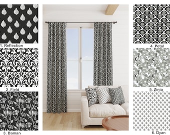 High quality black and white Curtains, Two black and white Curtain Panels,  Fall Home Decor, black medallion curtains