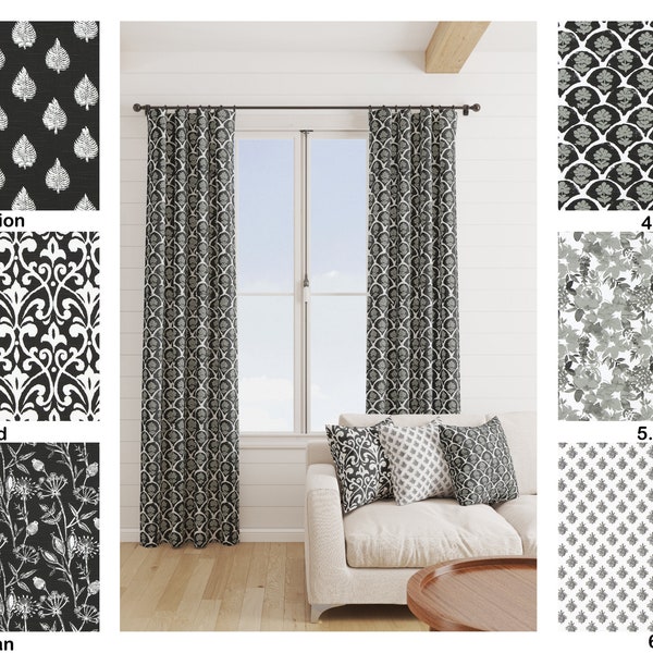 High quality black and white Curtains, Two black and white Curtain Panels,  Fall Home Decor, black medallion curtains