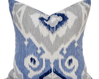 1 funda de almohada Ikat, cojín, almohada decorativa, almohada azul, almohada decorativa, almohada gris, funda de almohada