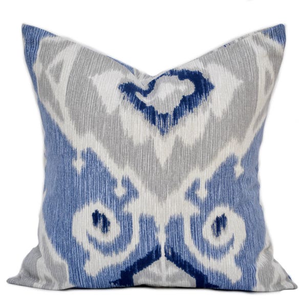 1 Ikat pillow cover, cushion, decorative throw pillow, Blue pillow, accent pillow, Grey pillow, pillow case