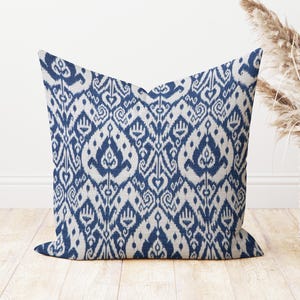 One Blue Outdoor pillow covers, Ikat Pillow, Indigo navy Blue decorative throw pillow, decorative pillow, accent pillow case