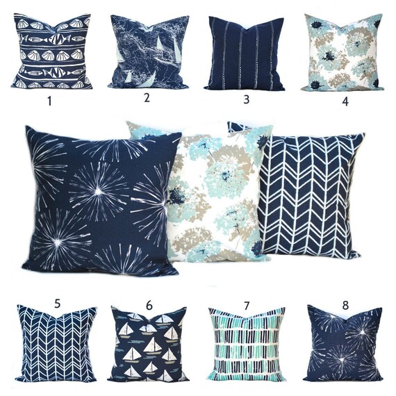 One Nautical Pillow Indigo Blue Navy Gray Pillow Throw Etsy