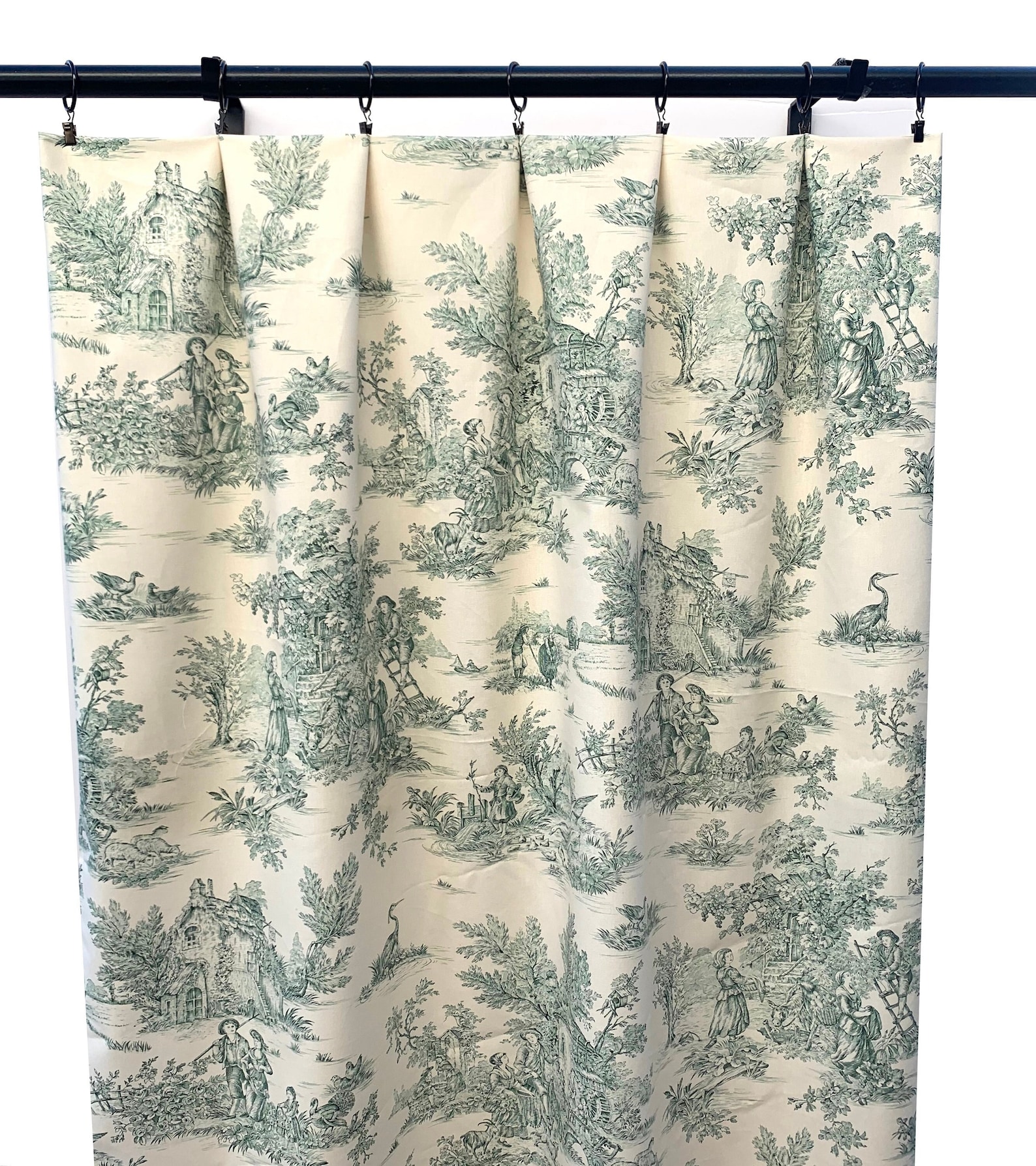 Covington Toile Curtain Panels, Sage Green Pastorale Toile Duck