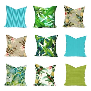 Tropical outdoor pillow cover, Blue Pillow, decorative throw pillow, decorative pillow, accent pillow, Tommy Bahama Pillow, Green Pillow image 2