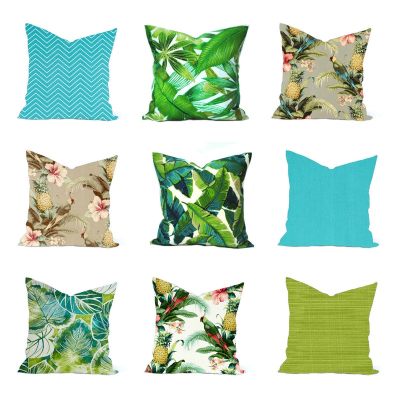 Tropical outdoor pillow cover, Blue Pillow, decorative throw pillow, decorative pillow, accent pillow, Tommy Bahama Pillow, Green Pillow image 2