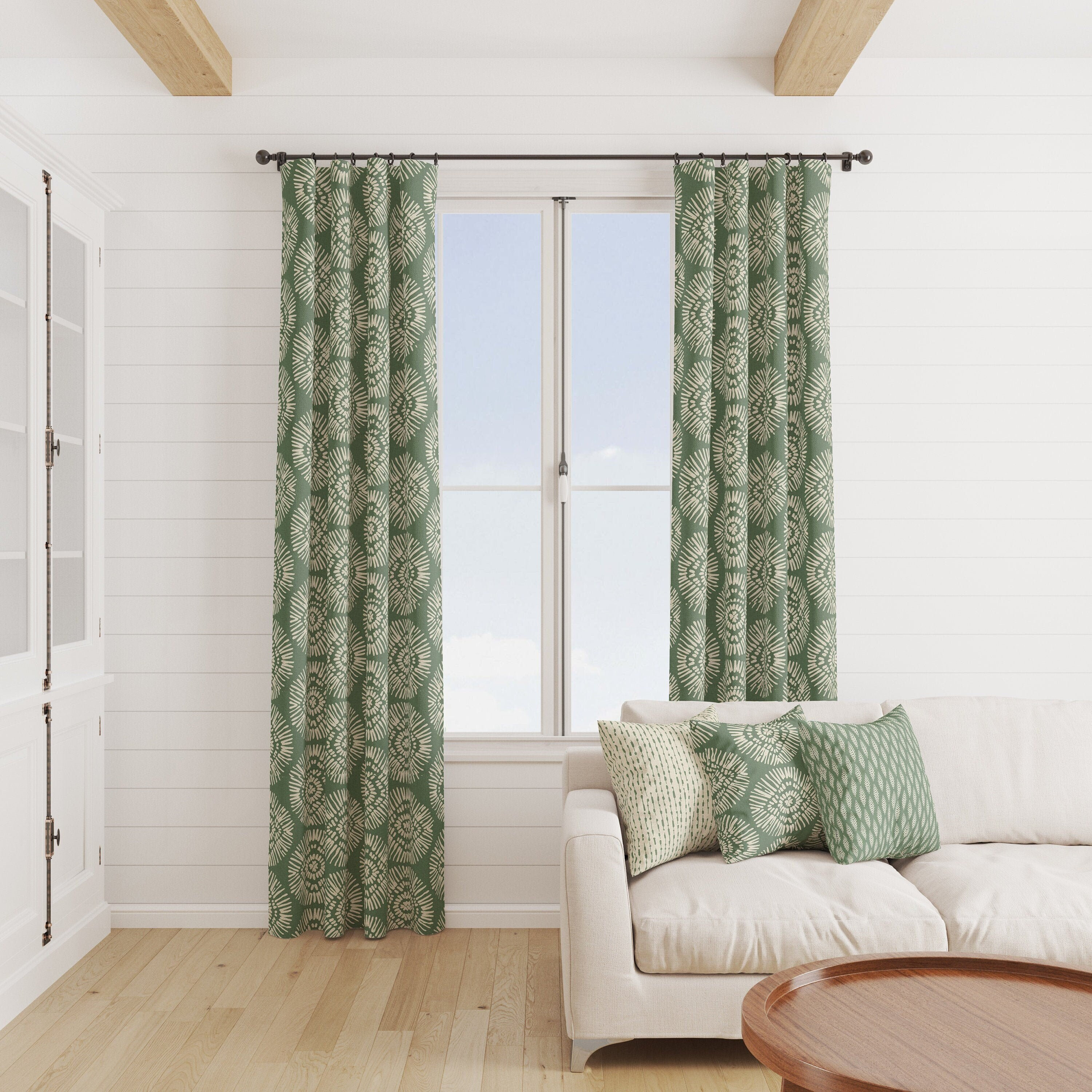 green curtains