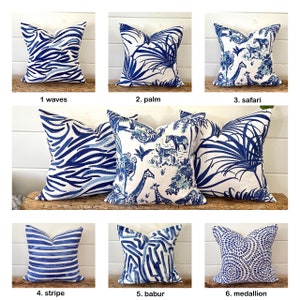 One Cobalt blue and white pillow cover, Royal blue tropical pillow, Premier prints cancun pillow, Blue stripe palm medallion safari