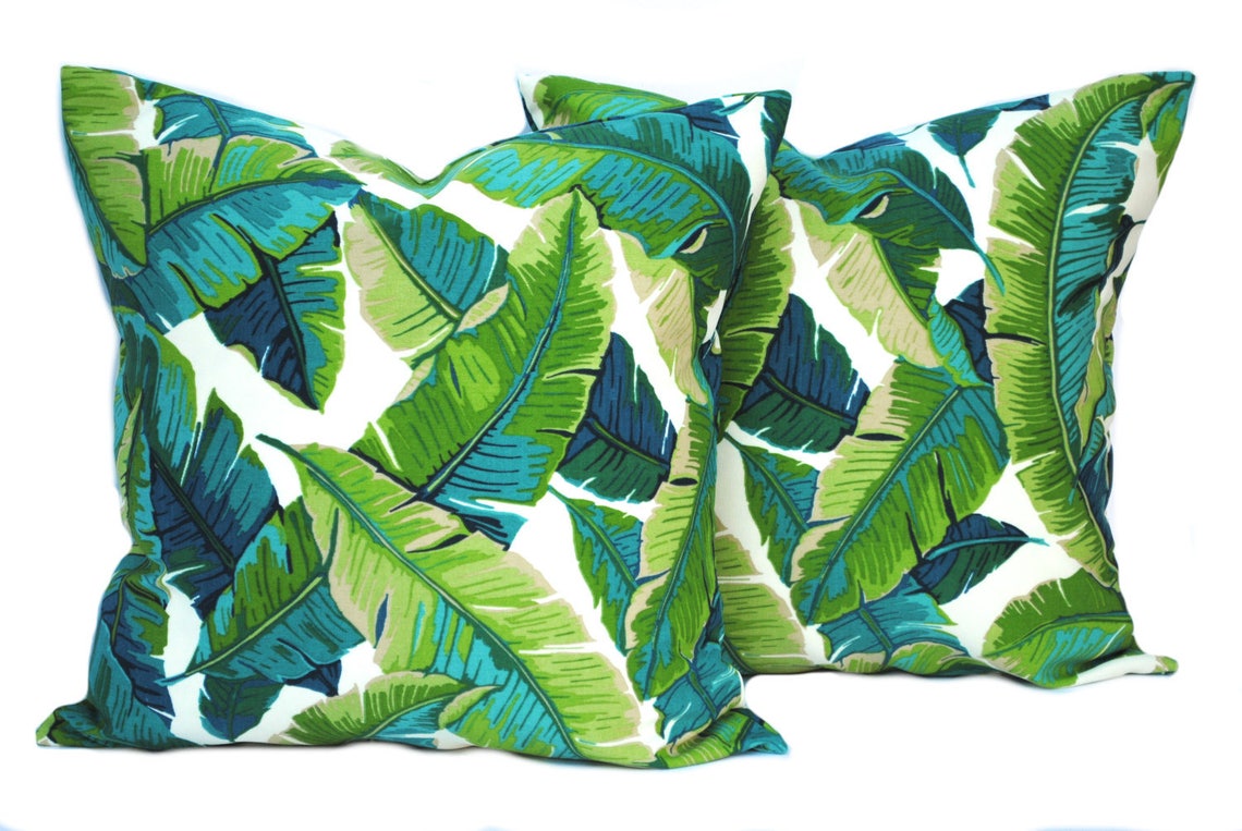 Tropical Outdoor Pillow Cover Blue Pillow Decorative Throw Etsy