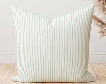 Pistachio sea foam striped Green home decor Pillow cover, Light green coastal beach pin stripe print
