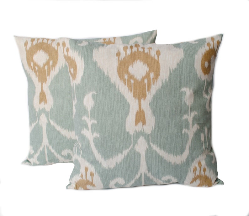 2 blue tan white Ikat pillow covers 2 blue tan white Ikat pillow covers