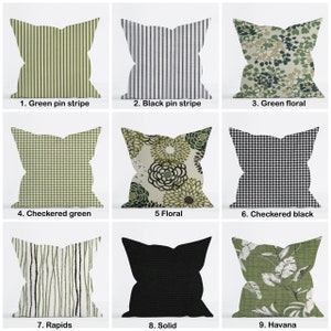 Magnolia home Dark green and black pillow covers, Green and Black Checkered pillow, Green and Black Stripe pillow