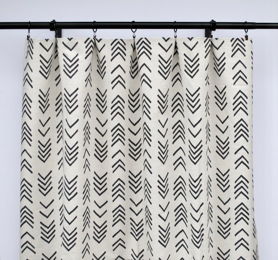 Boho Mud Cloth Curtain Panels Black And White Curtain Etsy