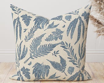 Fundas de almohada en azul lavado a la piedra, almohada decorativa en azul oscuro natural tipo helecho, fundas de almohada con estampado tropical, almohada decorativa, almohada azul oscuro