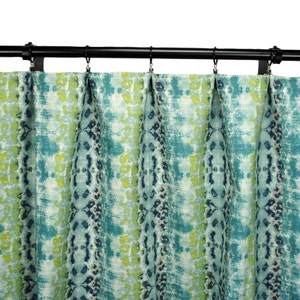 Ikat Curtains, Lime Green Palm, Navy Blue Curtain,  2 Curtain Panels, Curtains, Home Decor, Turquoise Curtain
