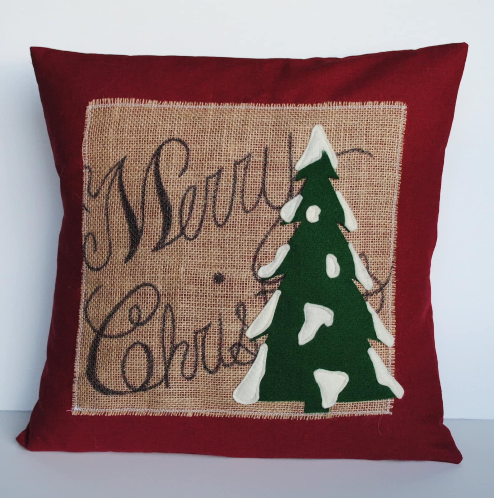 Two 'Merry Christmas' tree Pillow covers 20x20 Etsy