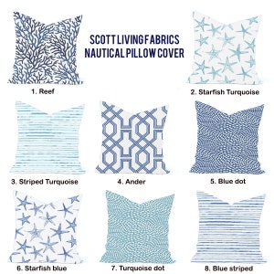 Coastal pillow cover, cushion, decorative throw pillow, Navy Blue Turquoise Scott Living pillow Shells accent pillow