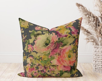 One Covington Macbeth Pillow, Charcoal Gray Floral Pillow Cover Decorative Home Decor