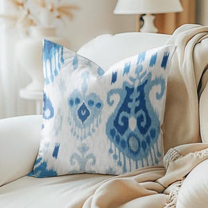 Artistry Pillow Cover, Mud cloth decorative pillow, Light aqua blue Turquoise Ikat Boho Tribal Pillow