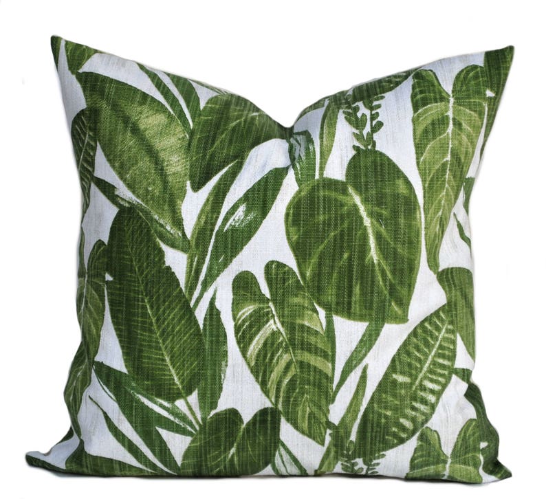 Palm leaf pillow, Luxe Linen Tropical pillow cover Green pillow Scott Brothers cushion accent pillow decorative throw pillow