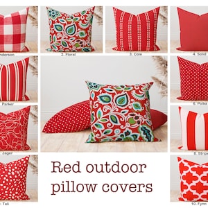 Red outdoor Pillow Covers, Deep Red stripe polka dot floral geometric decorative pillow