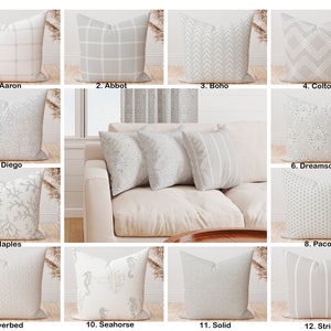 French grey Canvas Pillow covers , Light grey Throw Pillow, Checkered Dot Medallion Stripe Coastal Seahorse Coral Palm Decorative Pillow