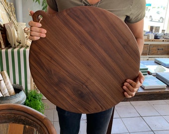 Large Handcrafted Wood Cutting Board, Round Walnut Wood Cutting Board, Baguette Bread Board, Charcuterie Cutting Board, Cheese Board